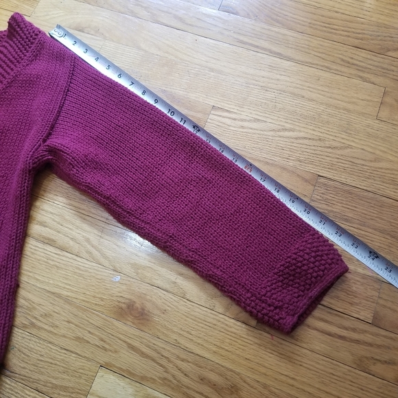 Pure Handknit Big Button M/L Bead Vneck Dark Fuscia Cotton Knit Cardigan Sweater - Picture 10 of 11